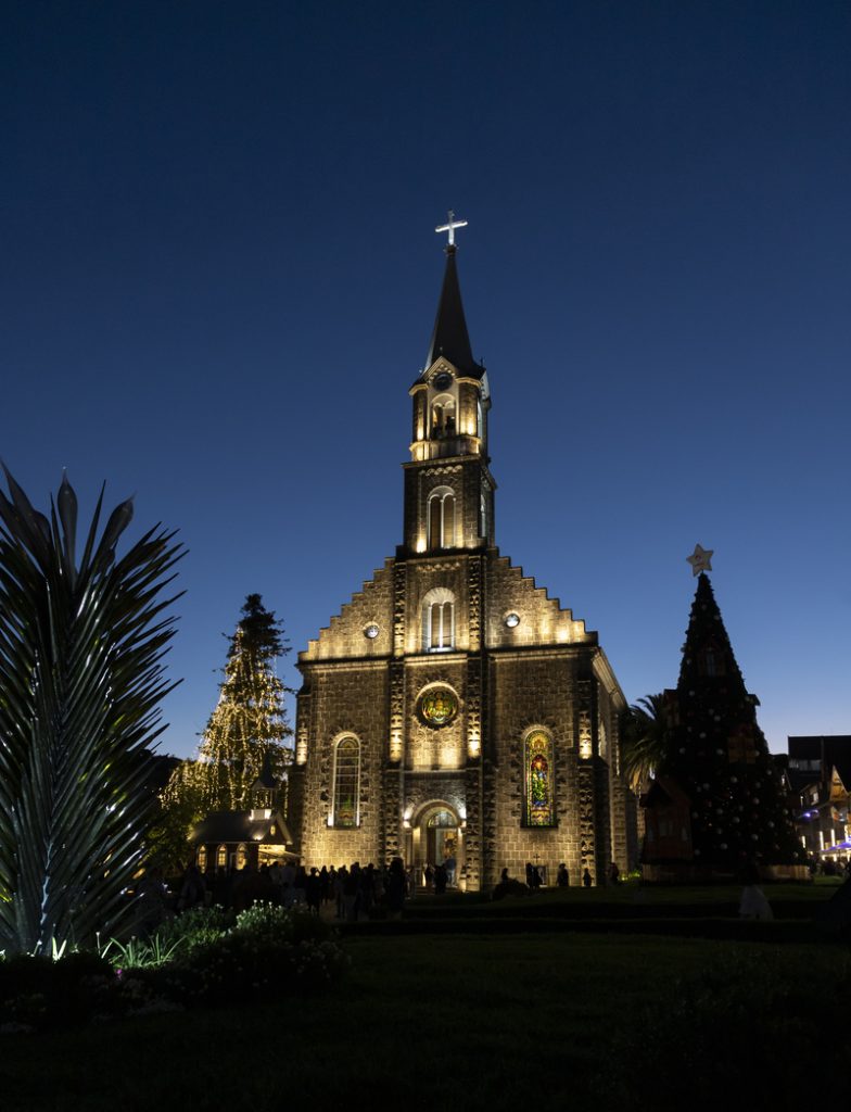 night lighting of São Pedro church in the tourist city of Gramado