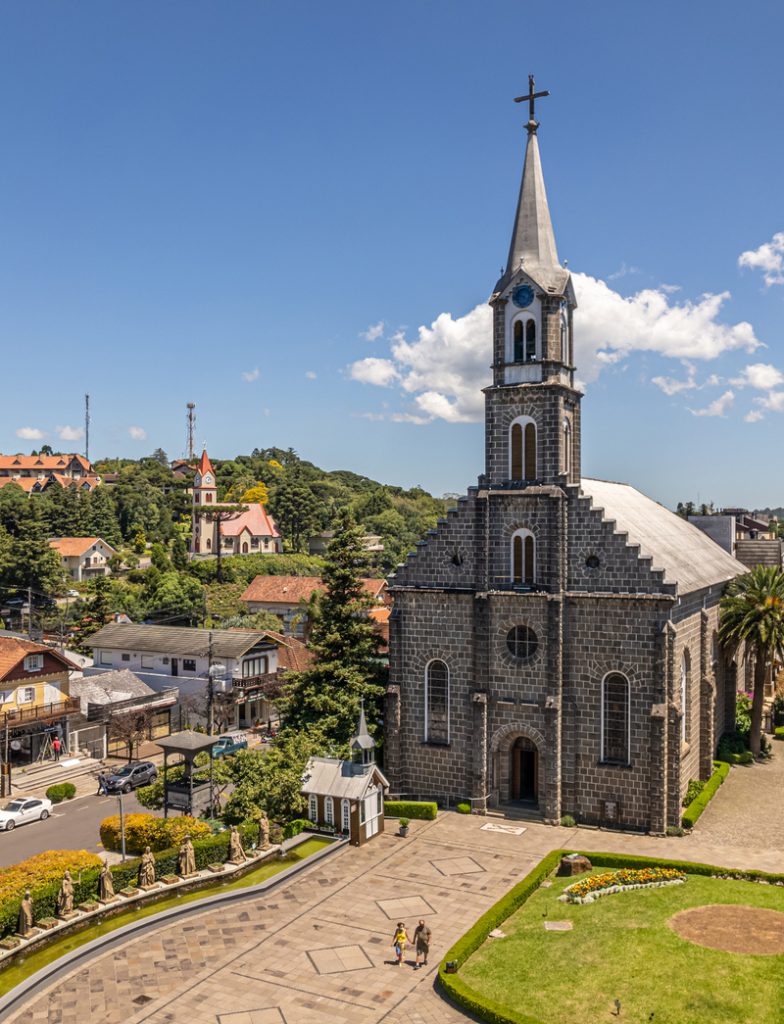 Aerial view of Gramado, Rio Grande do Sul, Brazil. Church Matriz São Pedro